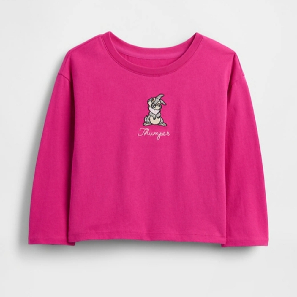 Gap Disney Toddler Girl's Thumper Embroidered Long Sleeve Shirt Pink 3T, 4T,